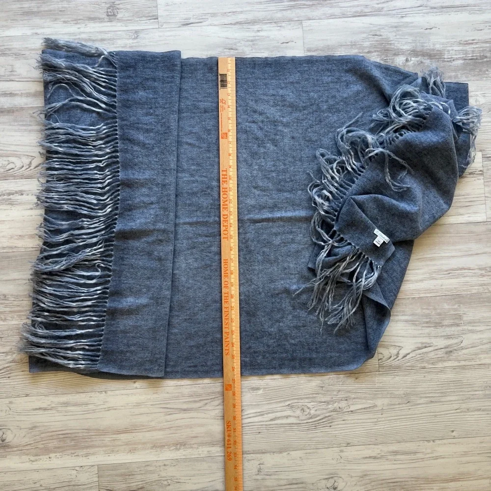 Ottotredici 100% Cashmere Scarf Gray Fringe Trim Solid Wrap Shawl Made in Italy